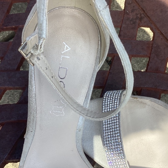 💋Aldo Laniel Silver Rhinestone Open Toe Ankle Strap Heels/Sandals - Picture 8 of 9